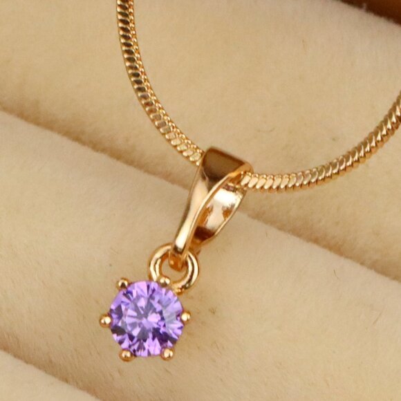"Tiny Round Purple Pendant in Gold Finish for Elegant Everyday Wear, XPPT1654 - Picture 1 of 13